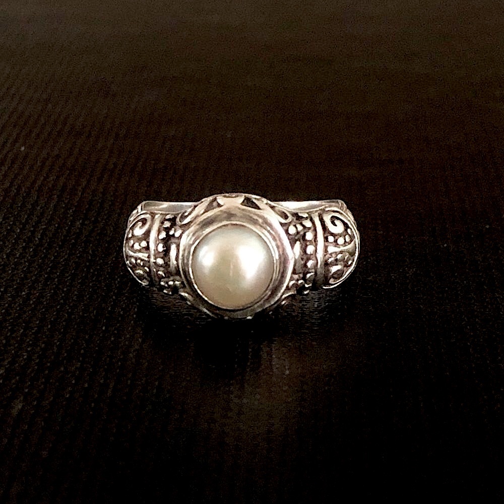 Vintage Pearl and Sterling Sterling Filigree Ring Sz 6